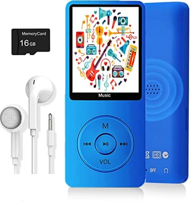 MP3 Player, Music Player with 16GB Micro SD Card, Build-in Speaker/Photo/Video Play/FM Radio/Voice Recorder/E-Book Reader, Supports up to 128GB (Dark Blue)