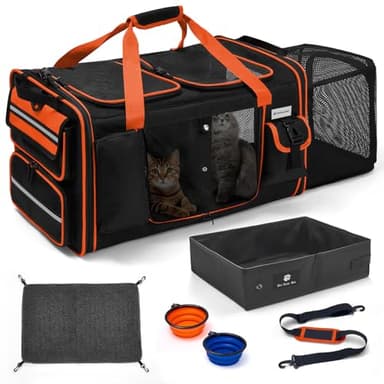 Expandable Extra Large Cat Carrier for 2 Cats with Litter Box for Kitten, Large Cat Small Dog Pet - Collapsible Double Cat Large Pet Carrier for Car Travel Outdoor Camping