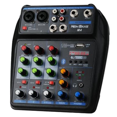 DJ Audio Mixer, DJ Mixers 4 Channel Sound Board with Bluetooth, NEW BAXS Sound Mixer Board XLR/1/4" Interface, USB/MP3 Computer Input 48V Phantom Power Stereo DJ Studio Streaming KTV Stage