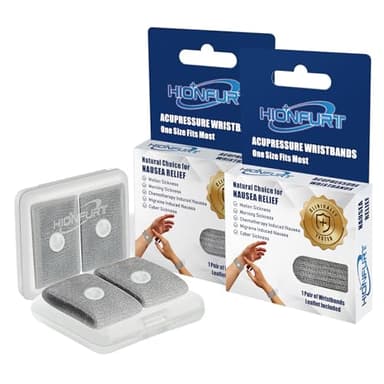 Hionfurt Motion Sickness Bands Anti Nausea Wristband for Adult and Kids Morning Sickness Relief for Pregnant Women Acupressure Nausea Relief for Car, Sea, Air Sickness - 2 Pairs Grey, Grey