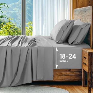 SONORO KATE 100% Egyptian Cotton Sheets Set, Extra Deep Pocket up to 18"-24",1000 High Thread Count, Soft & Breathable 5-Star Hotel Sateen Bed Sheets - 4 PC (Grey,Queen)