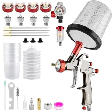 R500 LVLP Air Spray Gun with 10pcs 650ml Disposable Cups 1.3/1.5/1.7/2.0mm Nozzles, Automotive Paint Guns R500 Paint Gun Sprayer for House Painting, Car, Furniture (R500 with 10PCS Disposable Cups)