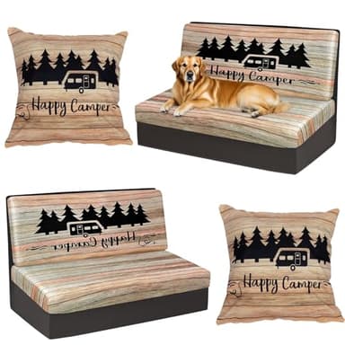 BBSET 6pcs Rv Dinette Cushion Covers Stretch Washable Rv Cushion Slipcove Replacement for Camper Car Bench, 2 Pillowcase, 2 Backrest and 2 Bench Covers (Brown Wooden)