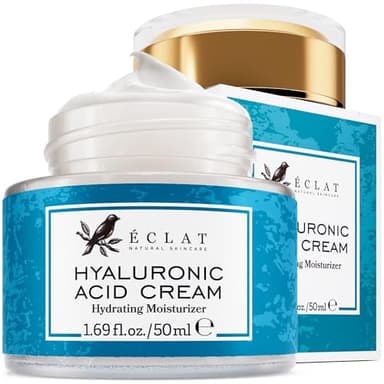 Eclat Skincare Hyaluronic Acid Cream – Hydrating Moisturizer with Ceramides & Vitamin B5 - Hyaluronic Acid Moisturizer for Soothing Dull & Dry Skin - Anti Aging Face Cream for Women and Men 50 ml