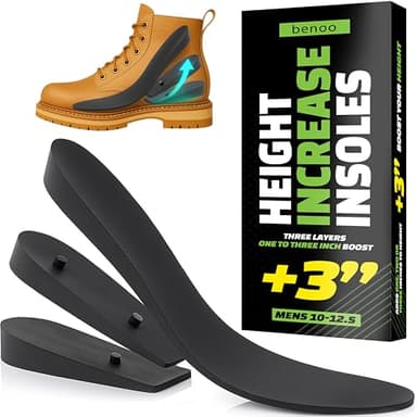 Height Increase Insoles for Mens Shoes (1 to 3" Boost) Adjustable 3 Layer Height Booster Inserts to Make You Instantly Taller, Heel Lifts (Mens 10-12.5)