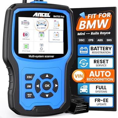 ANCEL BM700 PRO Fit for BMW Scanner - Battery Registration Tool, Code Reader for BMW/Mini/RR, Advanced OBD2 Scanner Auto V-I-N, Full System Diagnostic for BMW Scan Tool with All Reset Services (Blue)