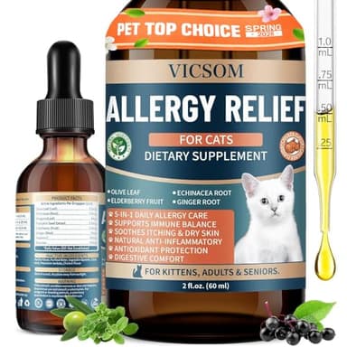 Cat Allergy Relief for Cats, Seasonal Skin Allergy Relief for Cats Itchy Skin, Paws, Eyes, Ears, Stop Licking & Scratching, Calms Dry Skin, Matted and Shedding Fur, Cat Immune Support, 60ml