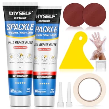 DIYSELF 9 Pack Drywall Repair Kit, Surface Repair Kit, Spackle Wall Repair, 2×100g (7oz Total) Putty, White Drywall Mud, Plaster for Holes, Cracks, Gaps, Fast-Drying Hole Filler with Scraper, Sander