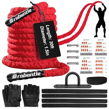 Brobantle Battle Rope 1.5 Inch Diameter,Red 30FT Exercise Workout Ropes for Home Gym Heavy Weighted Training Rope for Working Out