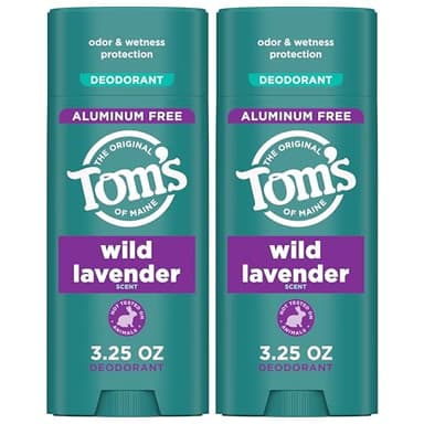 Tom’s of Maine Wild Lavender Aluminum Free Natural Deodorant For Women & Men | Goes on Clear | Odor & Wetness Protection | Naturally Derived and Moisture-Locking Ingredients | 3.25 oz (2 Pack)