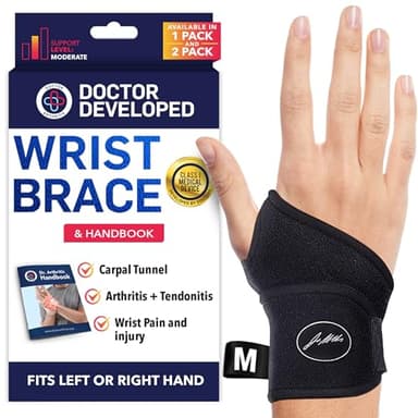 Doctor Developed Wrist Brace, Wrist Wraps for Carpal Tunnel Arthritis, Tendonitis, Hand Support, Ideal for Fitness, Weightlifting - Handbook Included (Wrist Brace 1 Pack)