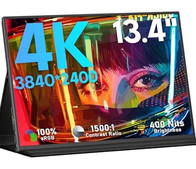 KEEPTIME 4K Portable Monitor 13.4" 3840 x 2400 UHD USB-C HDMI Laptop Monitor, 100% sRGB IPS Computer Gaming Display HDR Travel Monitor w/Speakers for Laptop Xbox PS5 Switch PC Phone
