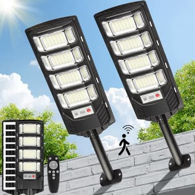 Solar Flood Lights Outdoor LED: 2 Pack Solar Street Lights Outdoor Waterproof Dusk to Dawn 12000 Lumen Solar Powered Wall Mount Lamp Motion Sensor Security Remote Control for Yard Parking Driveway