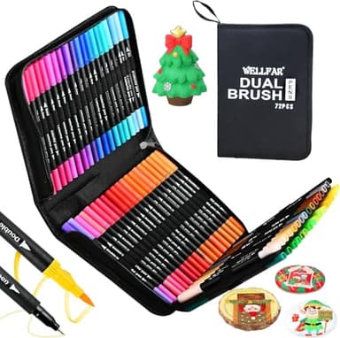 【72 Colors】Adult Coloring Book Markers No Bleed – Dual Felt Tip (Fine & Brush) Art Markers for Teens/Kids – Gel Acrylic Paint Pens Set for Sketching, Drawing, Rock Painting, Journaling, Non Bleeding.