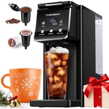 Coffee Maker Hot & Iced With Bold Setting,Single Serve Coffee Maker For K Cup And Grounds,52 Oz Removable Water Tank,6-14 Oz Brew Sizes,One Cup Kcup Coffee Machine With Reusable Filter,(Black)