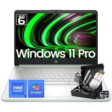 HP 2025 14 Inch Ultra Light Laptop, Stylish Willow Green, Intel Processor N150, 16GB RAM, 384GB Storage(128GB UFS+256GB MSD), Wi-Fi 6, Windows 11 Pro, Copilot Key, w/Accessories