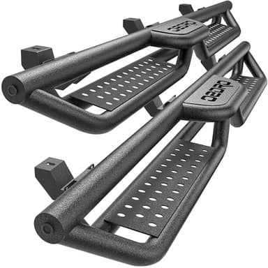 Two-Stairs Running Boards Compatible with 2018-2026 Jeep Wrangler JL 4 Doors, 6" Side Step Rails Coated Black Carbon Steel Nerf Bars