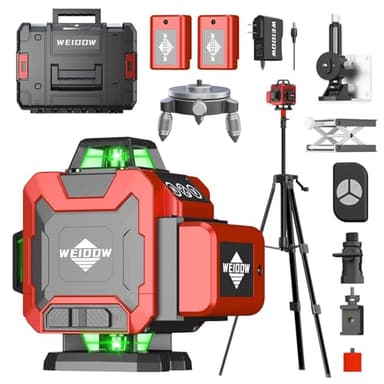 Weiddw 16 Lines Self-Leveling Laser Level with Tripod, 4x360°4D Green Cross Line Vertical & Horizontal Laser for Construction,Home Renovation,Remote Controller&Durable Case