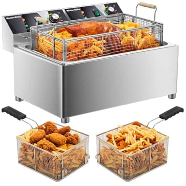 WaterElfo electric turkey fryer Commercial deep fryer with basket 3600W27.4QT with timer26L deepen deep fryer Variable twin cylinder 13.7QT*2 Rapid heating