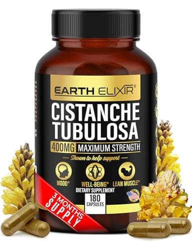Earth Elixir Cistanche Tubulosa 400 mg (180 Capsules) 3 Months Supply – Made in USA - 3rd Party Tested - Cistanche Supplement - Zero Fillers - Max Purity - Nootropics - 100% Pure Cistanche Herb