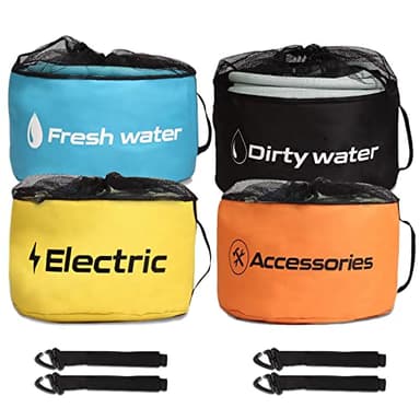 Gociean RV Hose Storage of 4 Pack, RV Accessories Storage Bag with 4 Storage Straps for Sewer Hoses/Fresh Water Hoses/Electrical Cords/Camper Tools Accessories