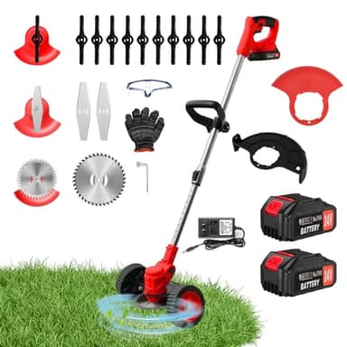 ALSO GO 24V Electric Weed Wacker, Cordless Grass Trimmer, 3 in 1 Grass Trimmer with 2pcs Batteries & Charger, Battery Powered Weed Eater/Brush Cutter/Edger with Wheels for Garden and Yard Lawn
