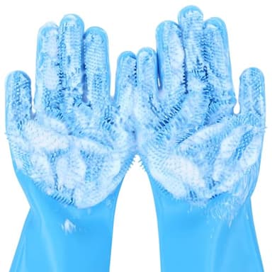 Pecute Pet Grooming Gloves - Heat Resistant Silicone Gloves with High-Density Teeth, Enhanced Five Finger Design for Bathing and Massaging Dogs and Cats, Blue