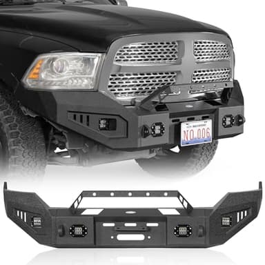 Hooke Road Ram Front Winch Bumper for 2013-2018 Dodge Ram 1500 (Exclude Rebel) & 2019-2024 Ram 1500 Classic Pickup Truck, Offroad Replacement Bumper with LED Lights, Bull Bar