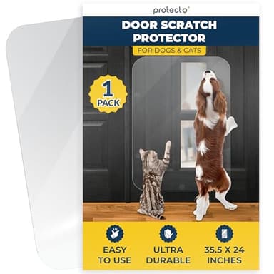 PROTECTO Heavy Duty Door Protector from Dog Scratching, 35 x 24” Clear Door Scratch Protector, Easy & Quick to Install on Window, Wall, Screen & Sliding Doors | Cat Scratch Guard for Indoors Outdoors