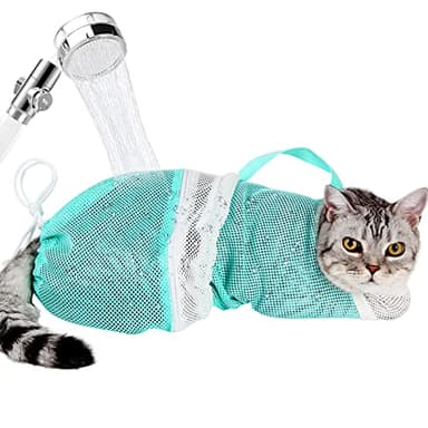 Ameami Cat Bathing Bag - Adjustable Cat Washing Net Anti-bite & Anti-Scratch Cat Shower Restraint Bag, Breathable Mesh Cat Grooming Bag for Bath, Nail Trimming & Injection