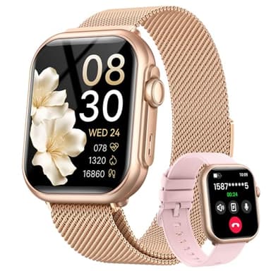 Smart Watch for Women for iPhone Android: 1.85"Smartwatch with Make/Answer Call Sleep Heart Rate SpO2 Blood Pressure Monitor IP68 Waterproof 120+Sport Mode Fitness Tracker 1000mAh Battery 2Bands Pink