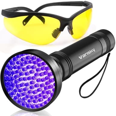 Vansky Air Conditioner Leak Detection: 100 LED Car AC UV Dye Leak Detector Kit with Protective Glasses - Automotive Professional Tool