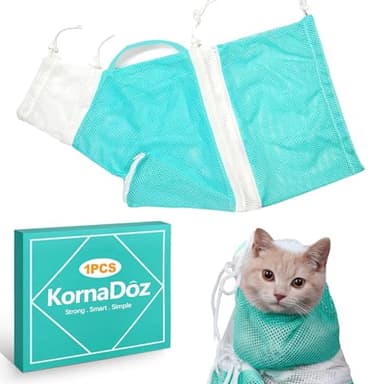 KornaDoz 1-Piece Adjustable Mesh Anti-Scratch Cat Bathing Bag – Air-Ventilated Restraint Design for Bathing, Grooming & Nail Trimming (Comfortable & Secure)