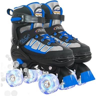 Kids Roller Skates for Boys, Blue Adjustable Rollerskates with Light Up Wheels for Teens Youth Ages 6-12 10 11 12, Beginners Outdoor Sports, Best Birthday Gift for Kids