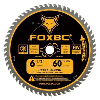FOXBC 6-1/2 inch Circular Saw Blade Ultra Fine Finish 60-Tooth for Wood Cutting, Thin-Kerf with 5/8" Arbor