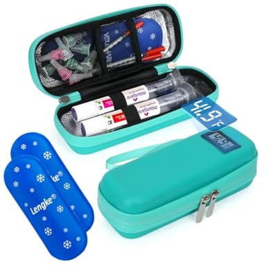 LengKe EVA Insulated Cooler Travel Case for Mounjaro Injector Pens, 2 TSA Approved Ice Pack, Real-Time Temperature Display, Medication Cooler for Travel & Daily Use
