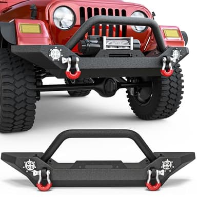 LEDKINGDOMUS Rock Crawler Front Bumper Compatible with 87-06 Jeep Wrangler YJ and TJ with Winch Plate, LED Lights Heavy Duty (Textured Black)