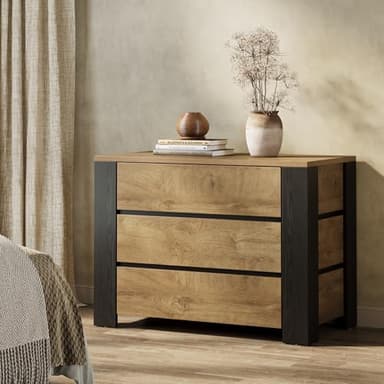 Tribesigns 36" Wide Nightstand, Oversized Night Stand with 3 Drawers, Extra Large Nightstand Bedside Table for Bedroom, Farmhouse Side End Table with Storage, Natural