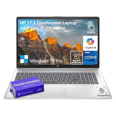 HP 17 Inch Laptop Touchscreen Computer, 17.3 HD+ Touch Screen Business Laptop PC, Intel 10-Core i7, Windows 11 Pro, Backlit Keyboard | Number Pad | Fingerprint | Wi-Fi 6 | 64GB RAM 2TB SSD | Sliver