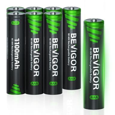 BEVIGOR Rechargeable AAA Batteries, 1100 mAh High Capacity, LSD Low Self Discharge Technology, 1.2V NiMH AAA Batteries Rechargeable, Long-Lasting Triple A Batteries, 8 Count