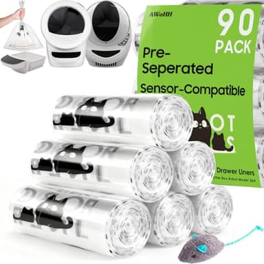 90 Pack Cat Litter Box Robot 5/4/3 Waste Bags, Tear-free, Transparent, Sensor-compatible, Automatic Litter Box Liners Bags, 9-11 Gallon Capacity