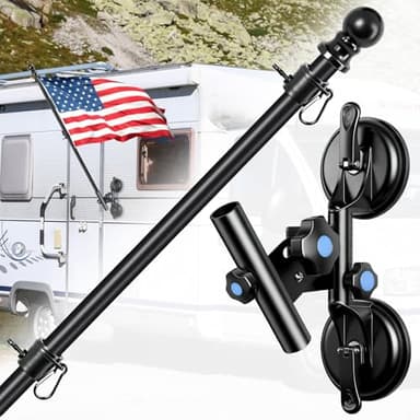 BOHMR Suction Cup Flag Holder with Flag Pole for RV, RV Flagpole Mount Kit with Angle Adjustable, Quick Flag Pole Mount Kit for Holds Flags,Heavy Duty Flagpole Holder for Camper, Truck, Trailer, Boat