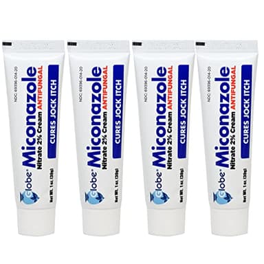 Globe (4 Pack) Miconazole Nitrate 2% Antifungal Cream, Cures Most Athletes Foot, Jock Itch, Ringworm and More. 1 OZ Tube