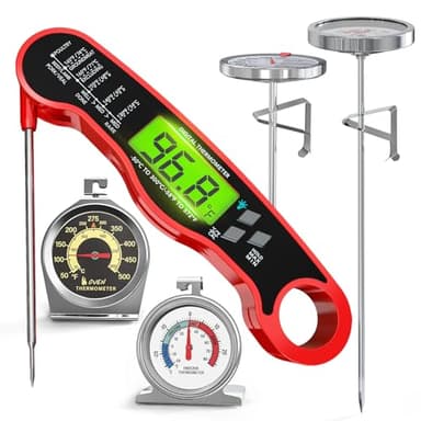AWLKIM 5 Pack Professional Kitchen Food Thermometer Set – Includes Instant Read Digital Meat Thermometer, Oven-Safe, Ambient Oven Monitoring, Fridge & Candy/Deep Fry for Cooking, BBQ, Baking