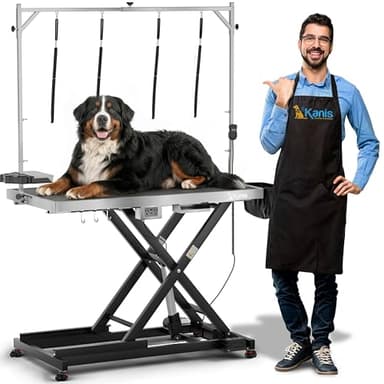 KANIS Professional Electric Dog Grooming Table - Heavy Duty, Height Adjustable Pet Grooming Table w/Leveling Wheels, Grooming Arm, Anti Slip Tabletop & Tool Organizer/Dog Grooming Station (49", BLACK)