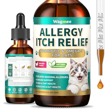 Natural Allergy Relief for Cats, Cat Itchy Skin Allergy Relief - Omega 3 & Probiotic for Allergies Cats, Cat Itch Relief - Skin & Coat Health, Immune Support, Seasonal Allergies - Chicken Flavor