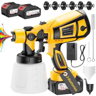 Cordless Paint Sprayer with 2 Batteries, 650W HVLP 21V Battery Powered Handheld Paint Gun Kit, 6 Nozzles & 3 Spray Patterns, Efficient Electronic Tool & Gifts for Cabinets, Fence, Wall, House Painting