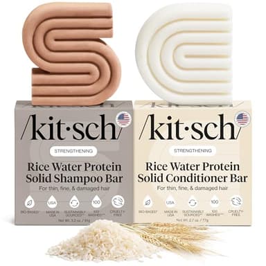 Kitsch Rice Water Protein Solid Shampoo and Conditioner Set for Hair Growth – Strengthening Hair Care Duo w/Rice Protein & Vitamins for Damage Repair – Paraben, Sulfate & Silicone Free, Made in USA