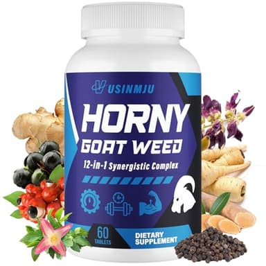 Hornygoatweed for Men, 12 In 1 Horny Goat Weed, Male Enhancing Supplement with 1500mg Horny goat weed, 500mg Maca Root, Ginseng, Tongkat Ali, Ginger for Stamina & Energy, Max Strength - 60 Tablets