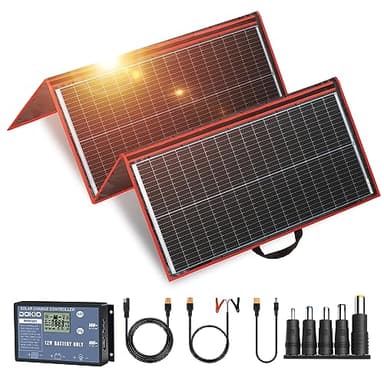 DOKIO 300W Portable Foldable Solar Panel Kit, Compact 19.3x37.4in Design 15.2lb with Standalone Controller and USB, Monocrystalline Charger for 12V Batteries, Power Stations, RV Camping Emergency Use
